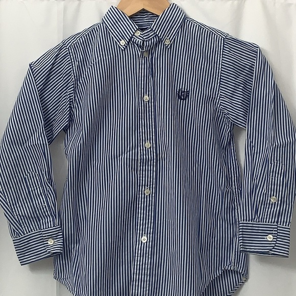 Boys Chaps Blue & White Striped Long Sleeve Button Down Shirt Size 7 EUC - Picture 2 of 6